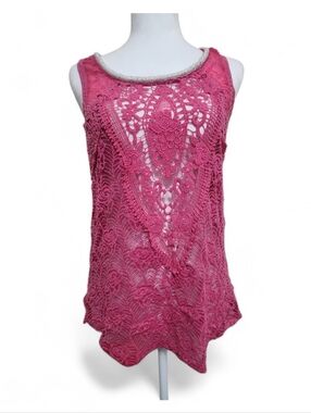 Miss Me Crochet Lace Tank Top Womens Size Med Hot Pink Beaded Cowgirl Western
